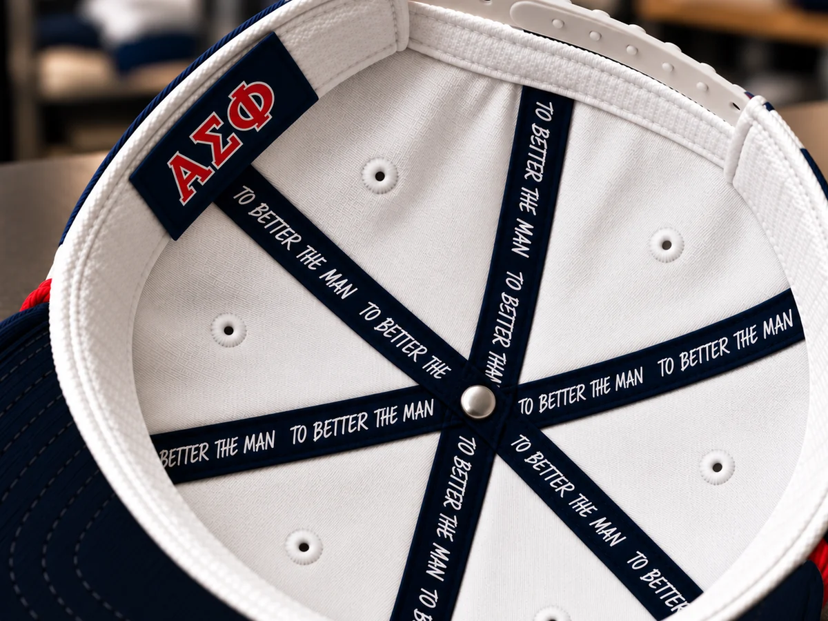 Custom printed taping inside a hat