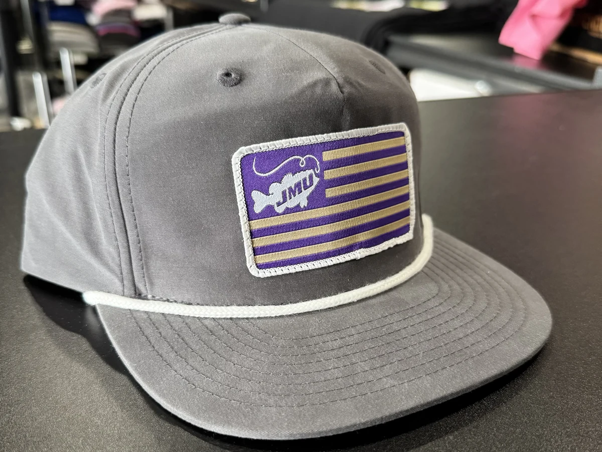Woven flag patch on a gray rope hat